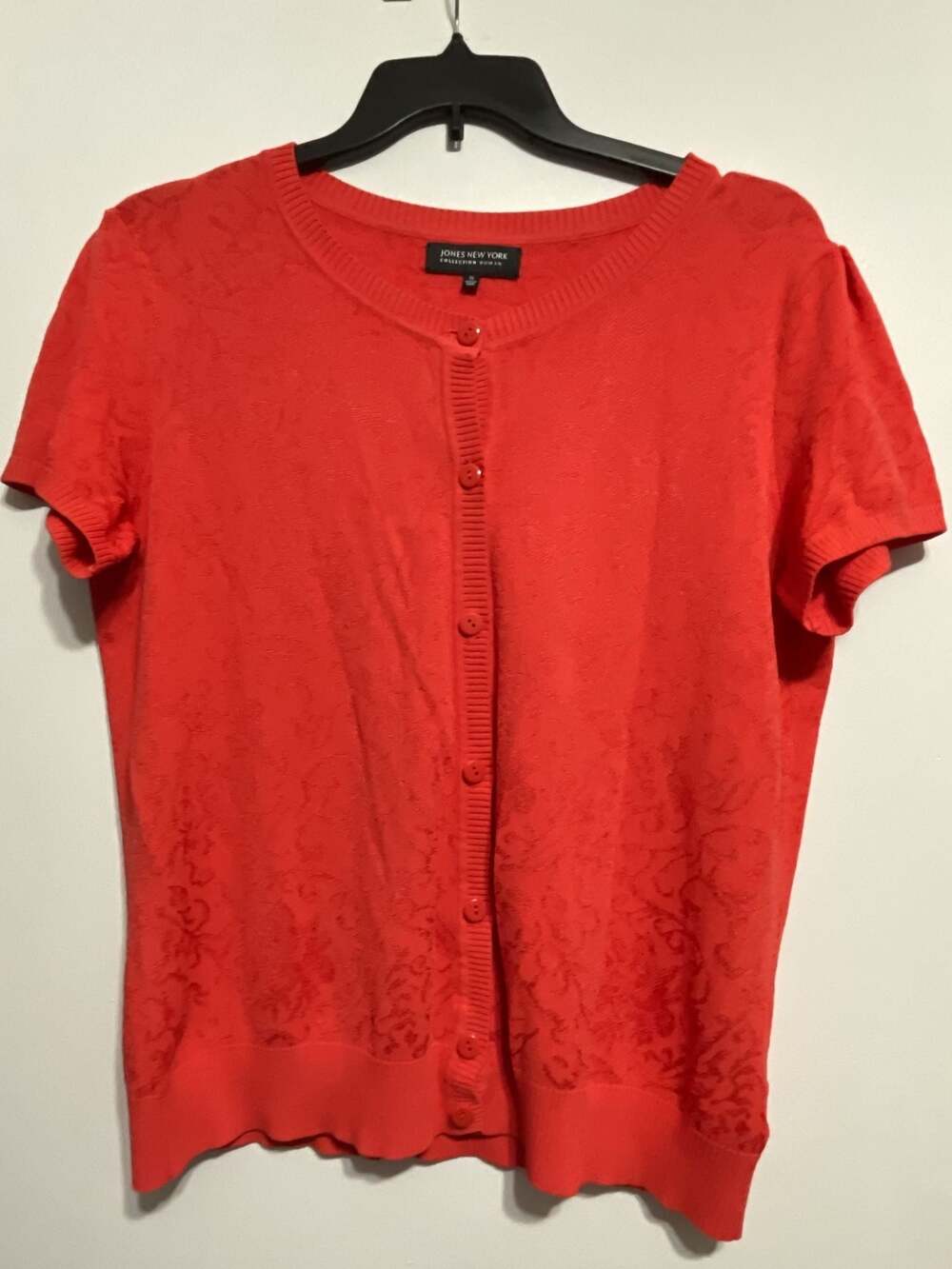 Jones NY 1X  Red Floral Cottage  Damask Jacquard Textured Grandmacore Cardigan